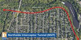 Map showing the route of the NSIT tunnel through Akron, Ohio