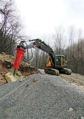 A Rotair Ecosilent hydraulic breaker in action