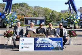 A handover ceremony marking the order at Tadano’s Shido plant in Japan