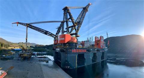 Sleipnir performing a load out on the Ekofisk decommissioning project