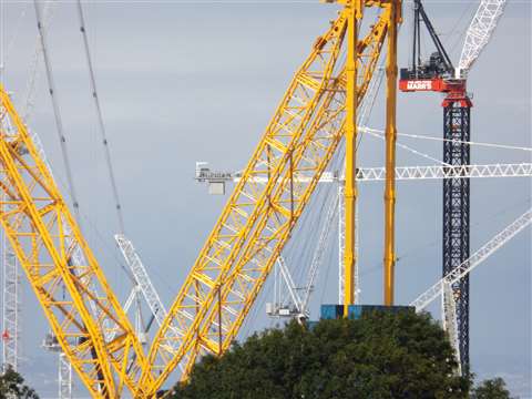 Marrs Contracting’s M2480D was erected on 72 metres of free-standing tower with 102 metre radius boom and fly combination