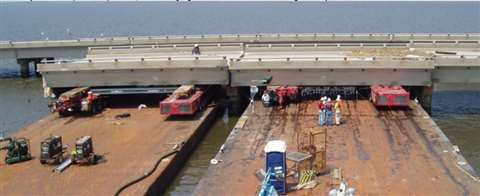 Mammoet crews reconstructing spans on the Twin Span Bridges over Lake Ponchartrain after Hurricane Katrina